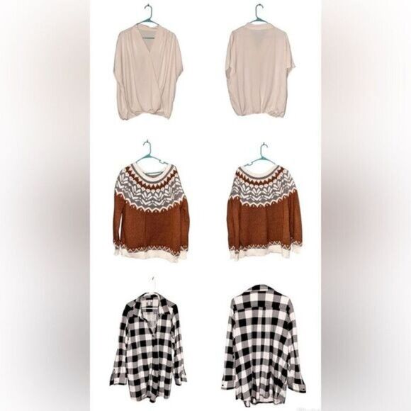 Tops - Bundle of Shirts and Sweaters Brown and Gray Patterned Sweater